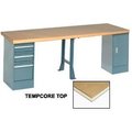 Global Equipment 120x30 Production Workbench Shop Square Edge, Cabinet, 3 Drawer, 1 Leg GY 607996